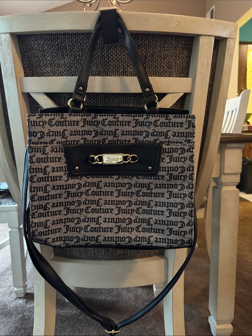 Juicy Couture Black and Cream Signature Logo Tote